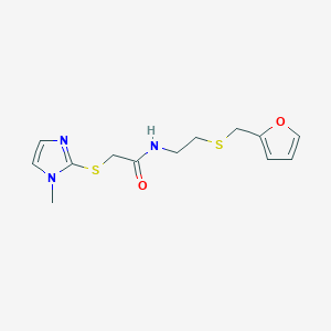 molecular formula C13H17N3O2S2 B2538793 N-[2-(furan-2-ylmethylsulfanyl)ethyl]-2-(1-methylimidazol-2-yl)sulfanylacetamide CAS No. 351857-42-6