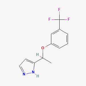 molecular formula C12H11F3N2O B2538794 5-{1-[3-(trifluoromethyl)phenoxy]ethyl}-1H-pyrazole CAS No. 321998-98-5