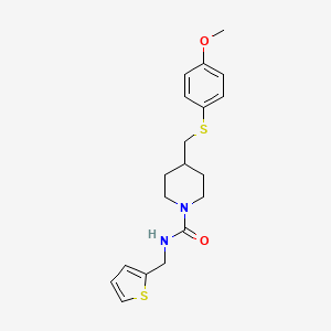 4-(((4-methoxyphenyl)thio)methyl)-N-(thiophen-2-ylmethyl)piperidine-1-carboxamide