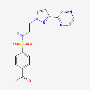 molecular formula C17H17N5O3S B2538797 4-乙酰基-N-(2-(3-(吡嗪-2-基)-1H-吡唑-1-基)乙基)苯磺酰胺 CAS No. 2034549-22-7