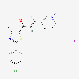 molecular formula C19H16ClIN2OS B2538800 3-{(E)-3-[2-(4-chlorophenyl)-4-methyl-1,3-thiazol-5-yl]-3-oxo-1-propenyl}-1-methylpyridinium iodide CAS No. 477713-53-4