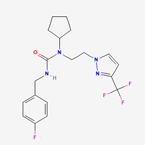 molecular formula C19H22F4N4O B2538826 1-cyclopentyl-3-(4-fluorobenzyl)-1-(2-(3-(trifluoromethyl)-1H-pyrazol-1-yl)ethyl)urea CAS No. 2034379-47-8