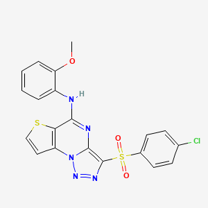 molecular formula C20H14ClN5O3S2 B2538849 3-[(4-chlorophenyl)sulfonyl]-N-(2-methoxyphenyl)thieno[2,3-e][1,2,3]triazolo[1,5-a]pyrimidin-5-amine CAS No. 892738-28-2