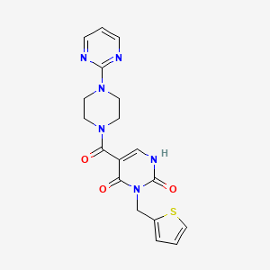 molecular formula C18H18N6O3S B2538863 5-(4-(pyrimidin-2-yl)piperazine-1-carbonyl)-3-(thiophen-2-ylmethyl)pyrimidine-2,4(1H,3H)-dione CAS No. 1396867-12-1