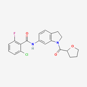 molecular formula C20H18ClFN2O3 B2538867 2-氯-6-氟-N-(1-(四氢呋喃-2-羰基)吲哚啉-6-基)苯甲酰胺 CAS No. 1040657-56-4
