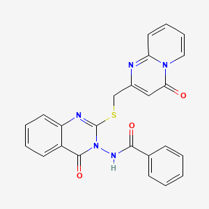 molecular formula C24H17N5O3S B2538872 N-(4-oxo-2-(((4-oxo-4H-pyrido[1,2-a]pyrimidin-2-yl)methyl)thio)quinazolin-3(4H)-yl)benzamide CAS No. 422278-40-8