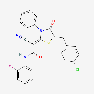 molecular formula C25H17ClFN3O2S B2538888 (Z)-2-(5-(4-chlorobenzyl)-4-oxo-3-phenylthiazolidin-2-ylidene)-2-cyano-N-(2-fluorophenyl)acetamide CAS No. 487037-23-0