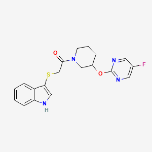 molecular formula C19H19FN4O2S B2538910 2-((1H-吲哚-3-基)硫代)-1-(3-((5-氟嘧啶-2-基)氧)哌啶-1-基)乙酮 CAS No. 2034429-38-2