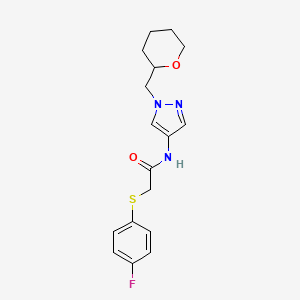 molecular formula C17H20FN3O2S B2538911 2-((4-fluorophenyl)thio)-N-(1-((tetrahydro-2H-pyran-2-yl)methyl)-1H-pyrazol-4-yl)acetamide CAS No. 2034321-41-8
