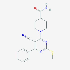 molecular formula C18H19N5OS B253892 1-[5-Cyano-2-(methylthio)-6-phenylpyrimidin-4-yl]piperidine-4-carboxamide 