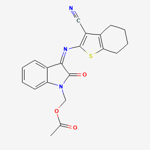 molecular formula C20H17N3O3S B2538928 {(3Z)-3-[(3-cyano-4,5,6,7-tetrahydro-1-benzothiophen-2-yl)imino]-2-oxo-2,3-dihydro-1H-indol-1-yl}methyl acetate CAS No. 356586-82-8