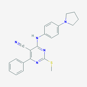 molecular formula C22H21N5S B253893 2-(Methylsulfanyl)-4-phenyl-6-[4-(1-pyrrolidinyl)anilino]-5-pyrimidinecarbonitrile 