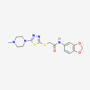 molecular formula C16H19N5O3S2 B2538953 N-(benzo[d][1,3]dioxol-5-yl)-2-((5-(4-methylpiperazin-1-yl)-1,3,4-thiadiazol-2-yl)thio)acetamide CAS No. 1105220-41-4