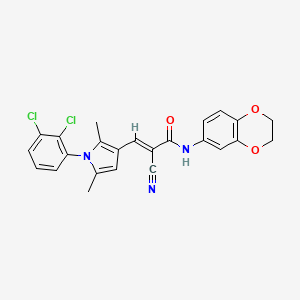 molecular formula C24H19Cl2N3O3 B2538958 (E)-2-cyano-3-[1-(2,3-dichlorophenyl)-2,5-dimethylpyrrol-3-yl]-N-(2,3-dihydro-1,4-benzodioxin-6-yl)prop-2-enamide CAS No. 742113-54-8