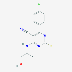 molecular formula C16H17ClN4OS B253896 4-(4-Chlorophenyl)-6-{[1-(hydroxymethyl)propyl]amino}-2-(methylthio)pyrimidine-5-carbonitrile 