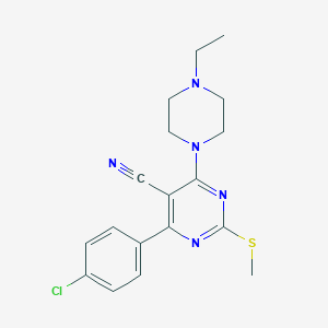 molecular formula C18H20ClN5S B253897 4-(4-Chlorophenyl)-6-(4-ethyl-1-piperazinyl)-2-(methylsulfanyl)-5-pyrimidinecarbonitrile 