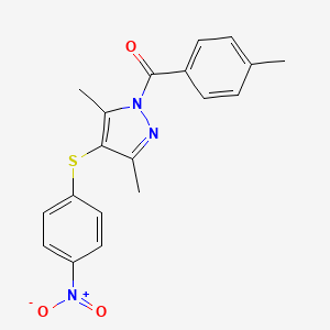 molecular formula C19H17N3O3S B2538998 [3,5-Dimethyl-4-(4-nitrophenyl)sulfanylpyrazol-1-yl]-(4-methylphenyl)methanone CAS No. 433947-55-8
