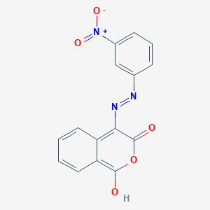 molecular formula C15H9N3O5 B2539004 1H-异色满-1,3,4-三酮 4-[N-(3-硝基苯基)腙] CAS No. 303985-86-6