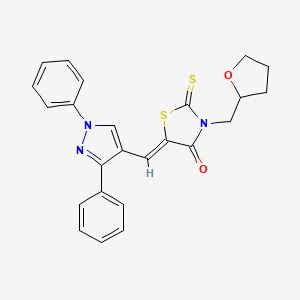 molecular formula C24H21N3O2S2 B2539006 (Z)-5-((1,3-diphenyl-1H-pyrazol-4-yl)methylene)-3-((tetrahydrofuran-2-yl)methyl)-2-thioxothiazolidin-4-one CAS No. 623940-40-9