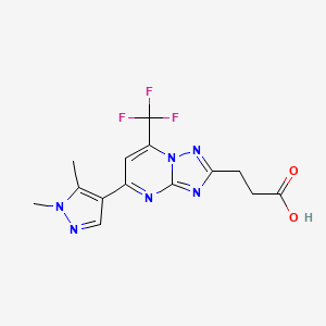 molecular formula C14H13F3N6O2 B2539009 3-[5-(1,5-dimethyl-1H-pyrazol-4-yl)-7-(trifluoromethyl)[1,2,4]triazolo[1,5-a]pyrimidin-2-yl]propanoic acid CAS No. 1174878-30-8