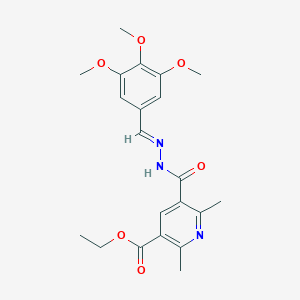 molecular formula C21H25N3O6 B2539038 (E)-ethyl 2,6-dimethyl-5-(2-(3,4,5-trimethoxybenzylidene)hydrazinecarbonyl)nicotinate CAS No. 622788-43-6