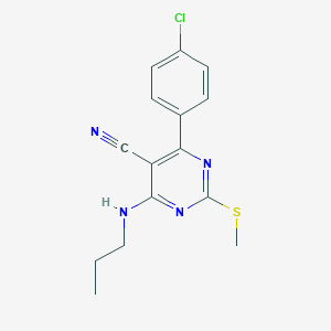 molecular formula C15H15ClN4S B253904 4-(4-Chlorophenyl)-2-(methylthio)-6-(propylamino)pyrimidine-5-carbonitrile 