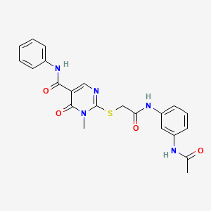 2-[2-(3-acetamidoanilino)-2-oxoethyl]sulfanyl-1-methyl-6-oxo-N-phenylpyrimidine-5-carboxamide