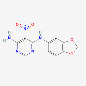 molecular formula C11H9N5O4 B2539059 N4-(苯并[d][1,3]二氧杂环-5-基)-5-硝基嘧啶-4,6-二胺 CAS No. 450345-23-0