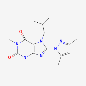 molecular formula C16H22N6O2 B2539070 8-(3,5-dimethyl-1H-pyrazol-1-yl)-7-isobutyl-1,3-dimethyl-1H-purine-2,6(3H,7H)-dione CAS No. 189689-52-9