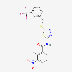 molecular formula C18H13F3N4O3S2 B2539077 2-甲基-3-硝基-N-(5-((3-(三氟甲基)苄基)硫代)-1,3,4-噻二唑-2-基)苯甲酰胺 CAS No. 391874-75-2