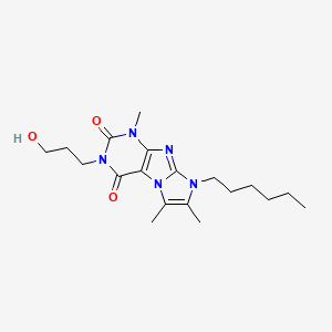 molecular formula C19H29N5O3 B2539082 6-Hexyl-2-(3-hydroxypropyl)-4,7,8-trimethylpurino[7,8-a]imidazole-1,3-dione CAS No. 896840-58-7