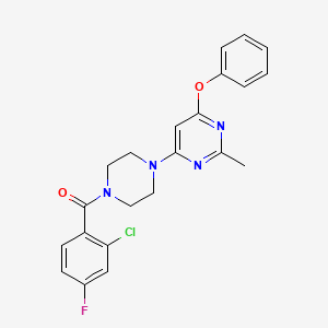 molecular formula C22H20ClFN4O2 B2539087 (2-Chloro-4-fluorophenyl)(4-(2-methyl-6-phenoxypyrimidin-4-yl)piperazin-1-yl)methanone CAS No. 946231-25-0