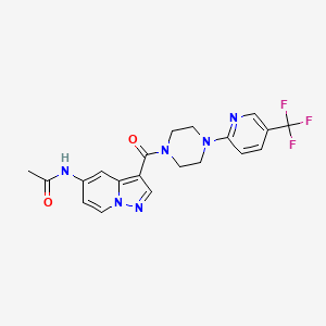 molecular formula C20H19F3N6O2 B2539089 N-(3-(4-(5-(trifluoromethyl)pyridin-2-yl)piperazine-1-carbonyl)pyrazolo[1,5-a]pyridin-5-yl)acetamide CAS No. 2034245-68-4