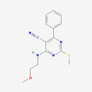molecular formula C15H16N4OS B253909 4-[(2-Methoxyethyl)amino]-2-(methylthio)-6-phenylpyrimidine-5-carbonitrile 