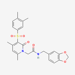 molecular formula C25H26N2O6S B2539090 N-(1,3-benzodioxol-5-ylmethyl)-2-[3-[(3,4-dimethylphenyl)sulfonyl]-4,6-dimethyl-2-oxopyridin-1(2H)-yl]acetamide CAS No. 1190005-82-3