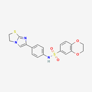 molecular formula C19H17N3O4S2 B2539092 N-(4-(2,3-dihydroimidazo[2,1-b]thiazol-6-yl)phenyl)-2,3-dihydrobenzo[b][1,4]dioxine-6-sulfonamide CAS No. 893986-53-3