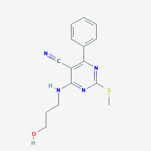 molecular formula C15H16N4OS B253910 4-[(3-Hydroxypropyl)amino]-2-(methylthio)-6-phenylpyrimidine-5-carbonitrile 