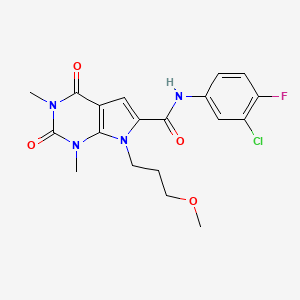 molecular formula C19H20ClFN4O4 B2539100 N-(3-chloro-4-fluorophenyl)-7-(3-methoxypropyl)-1,3-dimethyl-2,4-dioxo-2,3,4,7-tetrahydro-1H-pyrrolo[2,3-d]pyrimidine-6-carboxamide CAS No. 1021133-76-5