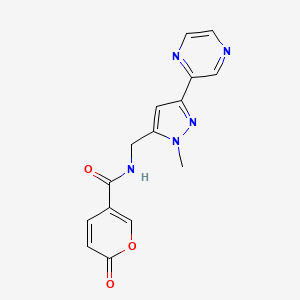 molecular formula C15H13N5O3 B2539101 N-((1-甲基-3-(吡嗪-2-基)-1H-吡唑-5-基)甲基)-2-氧代-2H-吡喃-5-甲酰胺 CAS No. 2034507-58-7
