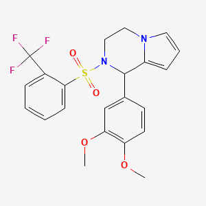 molecular formula C22H21F3N2O4S B2539102 1-(3,4-Dimethoxyphenyl)-2-((2-(trifluoromethyl)phenyl)sulfonyl)-1,2,3,4-tetrahydropyrrolo[1,2-a]pyrazine CAS No. 899739-78-7