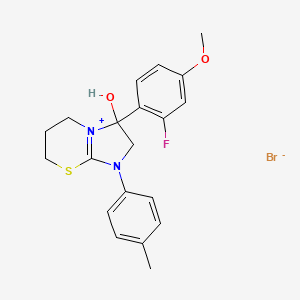molecular formula C20H22BrFN2O2S B2539110 3-(2-fluoro-4-methoxyphenyl)-3-hydroxy-1-(p-tolyl)-3,5,6,7-tetrahydro-2H-imidazo[2,1-b][1,3]thiazin-1-ium bromide CAS No. 1106746-82-0