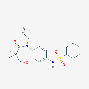 molecular formula C20H28N2O4S B2539111 N-(5-烯丙基-3,3-二甲基-4-氧代-2,3,4,5-四氢苯并[b][1,4]恶杂环戊烯-8-基)环己烷磺酰胺 CAS No. 922123-72-6