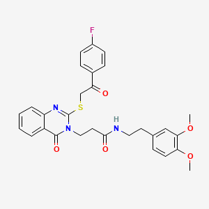 molecular formula C29H28FN3O5S B2539116 N-[2-(3,4-dimethoxyphenyl)ethyl]-3-[2-[2-(4-fluorophenyl)-2-oxoethyl]sulfanyl-4-oxoquinazolin-3-yl]propanamide CAS No. 422290-28-6
