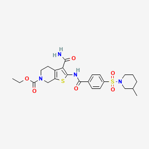 molecular formula C24H30N4O6S2 B2539120 ethyl 3-carbamoyl-2-(4-((3-methylpiperidin-1-yl)sulfonyl)benzamido)-4,5-dihydrothieno[2,3-c]pyridine-6(7H)-carboxylate CAS No. 449782-15-4