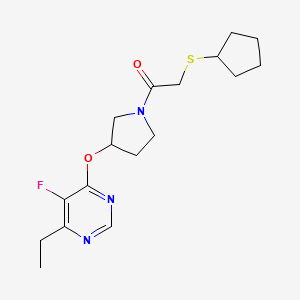 molecular formula C17H24FN3O2S B2539127 2-(Cyclopentylthio)-1-(3-((6-ethyl-5-fluoropyrimidin-4-yl)oxy)pyrrolidin-1-yl)ethanone CAS No. 2034523-97-0