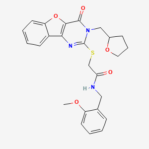 molecular formula C25H25N3O5S B2539137 N-(2-methoxybenzyl)-2-{[4-oxo-3-(tetrahydrofuran-2-ylmethyl)-3,4-dihydro[1]benzofuro[3,2-d]pyrimidin-2-yl]sulfanyl}acetamide CAS No. 899942-07-5