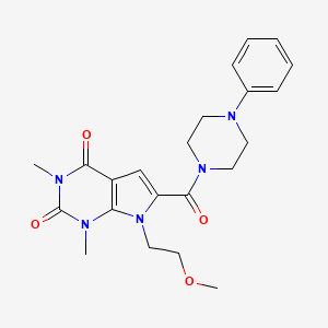 molecular formula C22H27N5O4 B2539141 7-(2-methoxyethyl)-1,3-dimethyl-6-(4-phenylpiperazine-1-carbonyl)-1H-pyrrolo[2,3-d]pyrimidine-2,4(3H,7H)-dione CAS No. 1021257-61-3
