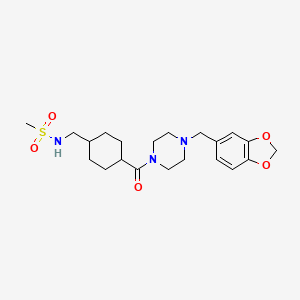 N-((4-(4-(benzo[d][1,3]dioxol-5-ylmethyl)piperazine-1-carbonyl)cyclohexyl)methyl)methanesulfonamide