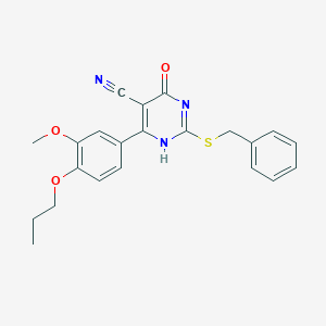molecular formula C22H21N3O3S B253915 2-benzylsulfanyl-6-(3-methoxy-4-propoxyphenyl)-4-oxo-1H-pyrimidine-5-carbonitrile 
