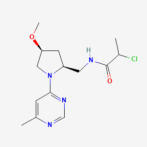 molecular formula C14H21ClN4O2 B2539156 2-Chloro-N-[[(2S,4S)-4-methoxy-1-(6-methylpyrimidin-4-yl)pyrrolidin-2-yl]methyl]propanamide CAS No. 2411184-03-5
